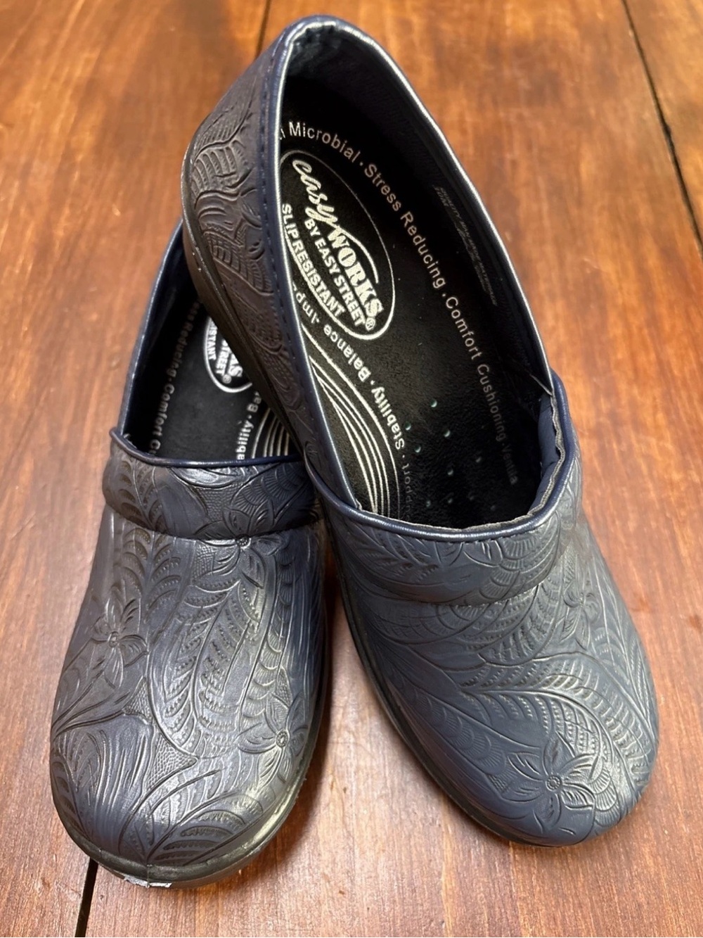 easy WORKS BY EASY Street Lyndee Slip Resistant Clogs Navy Tool Floral 10M New
